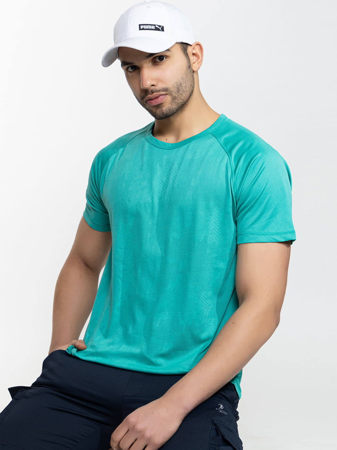 120 Camo Textured Dri-Fit Sports Tshirt I Turquoise Green