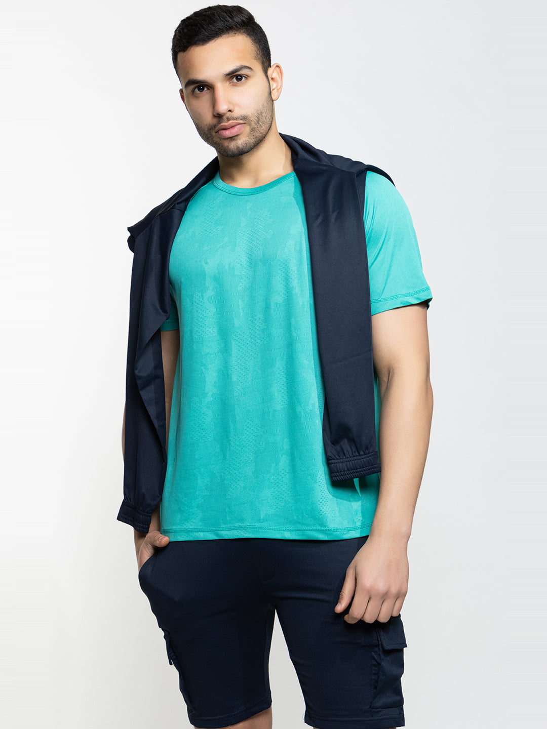 120 Camo Textured Dri-Fit Sports Tshirt I Turquoise Green
