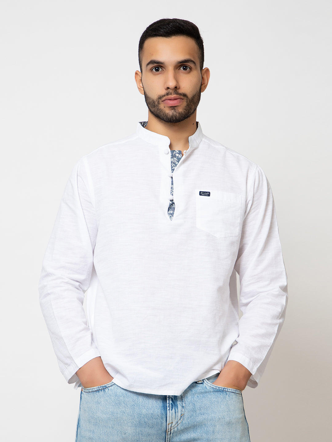 501 Men's Linen Smart Kurta Shirt I Full Sleeves I White