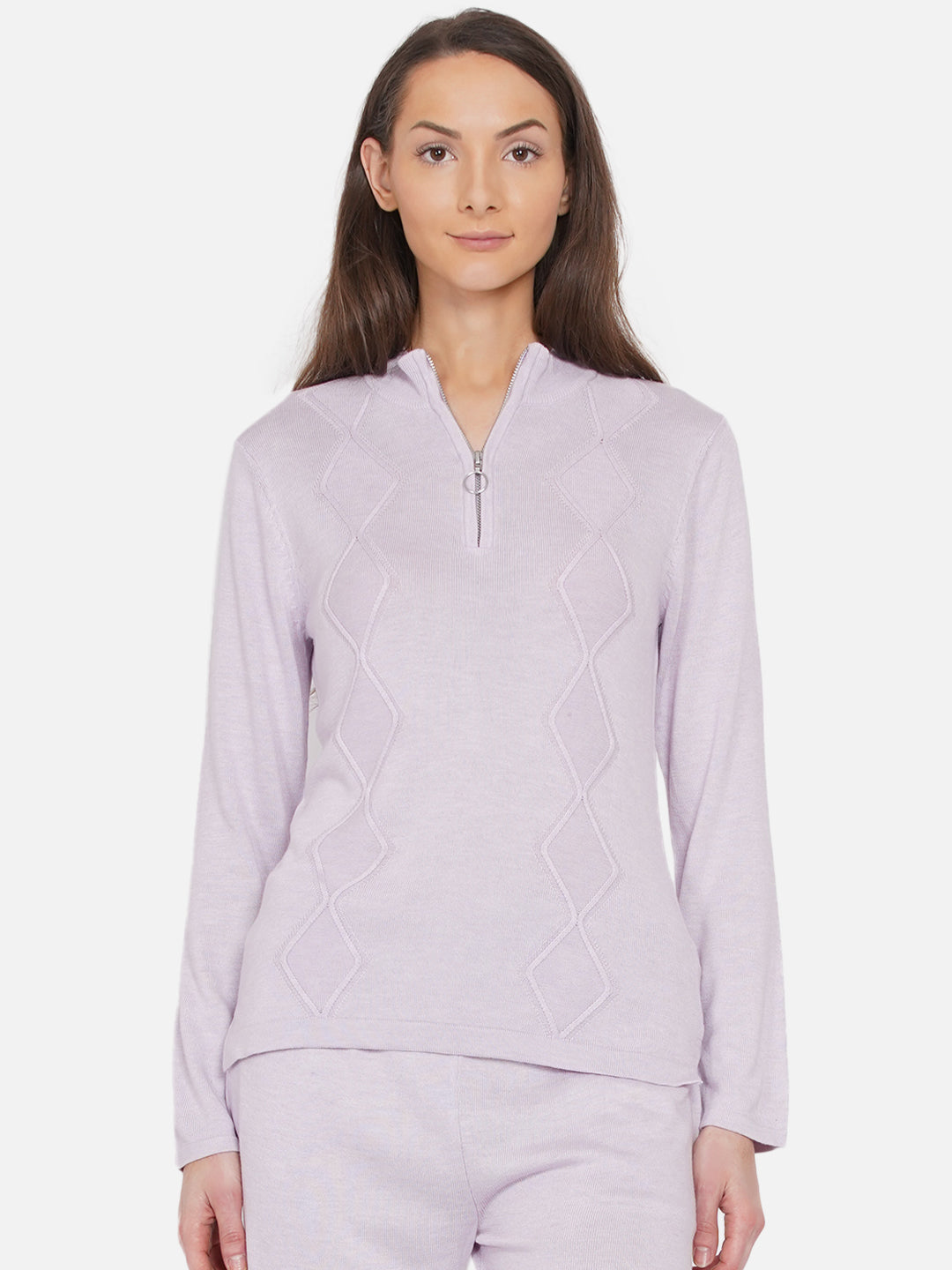 319 Cable Knit Half Zipper I Lavendar