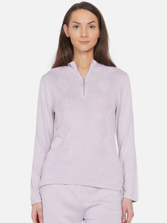 319 Cable Knit Half Zipper I Lavendar
