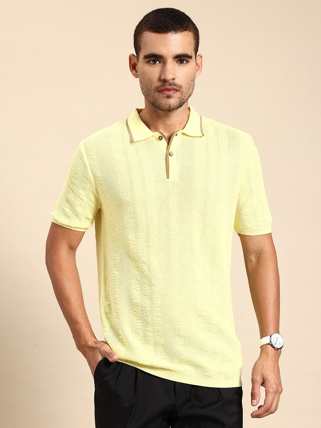 622 Intarsia Knit Polo I Limoncello