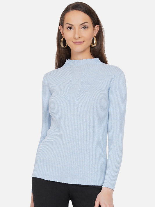 309 Ribbed High Neck Pullover I Sky Blue