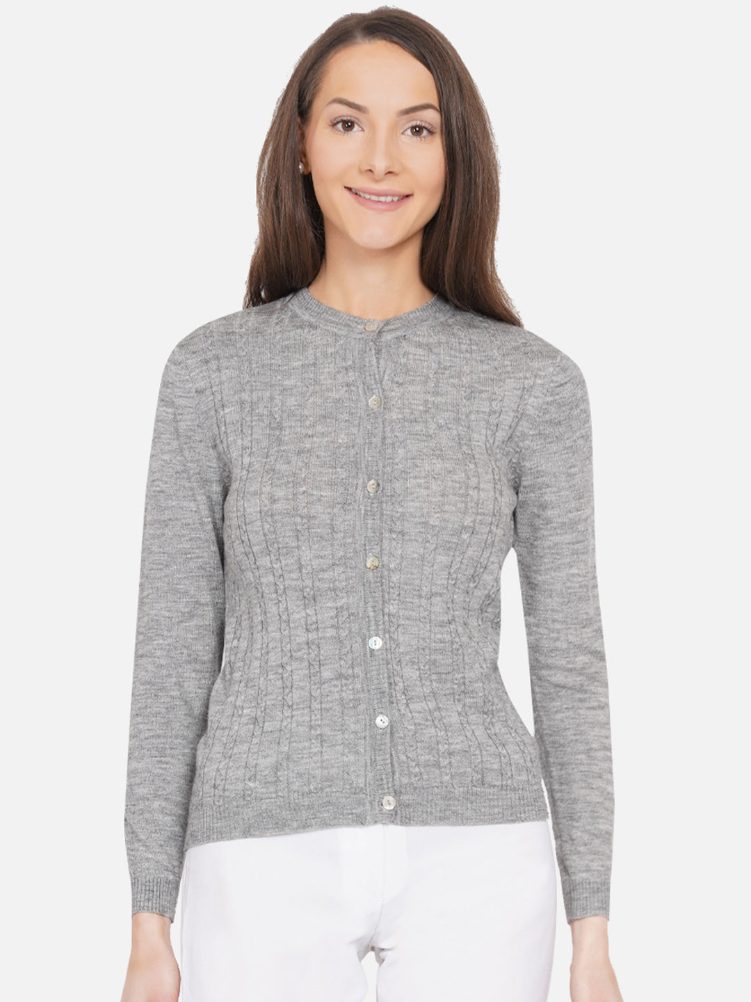 318 Wool Cable Knit Cardigan I Grey