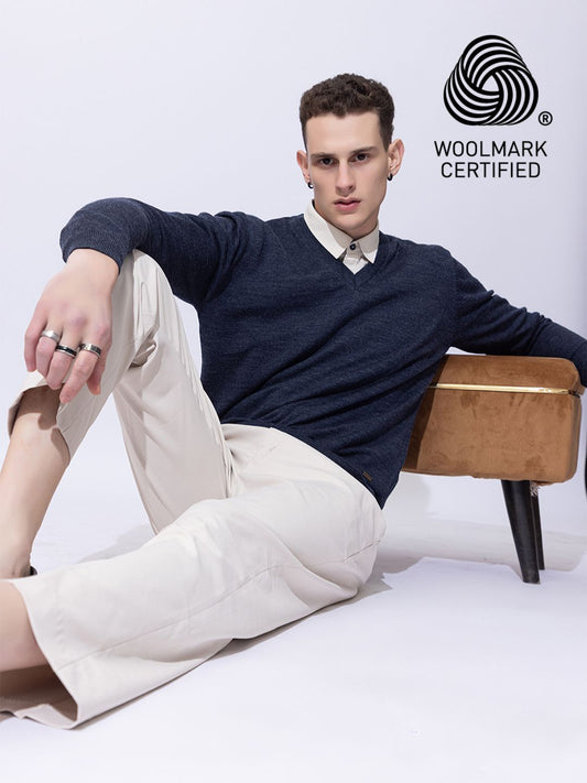 215 Solid Pullover I Wool I Woolmark Certified I BlueMelange