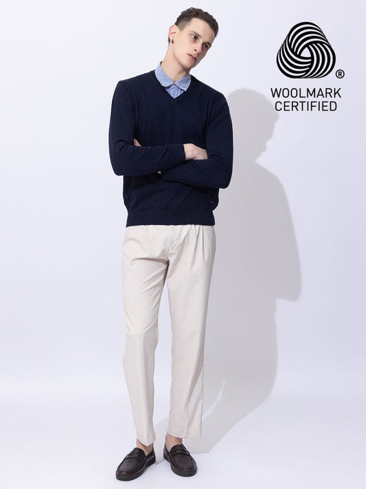 215 Solid Pullover I Wool I Woolmark Certified I Navy