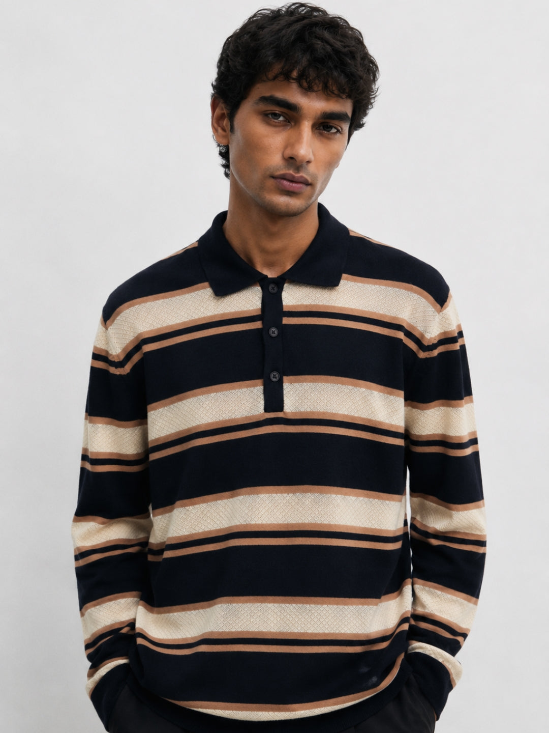 231 Textured Knit Polo T-shirt I Black