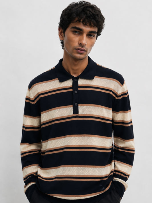 231 Textured Knit Polo T-shirt I Black