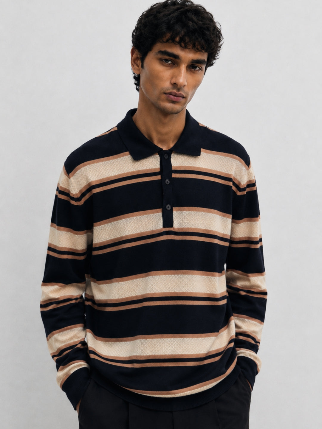 231 Textured Knit Polo T-shirt I Black