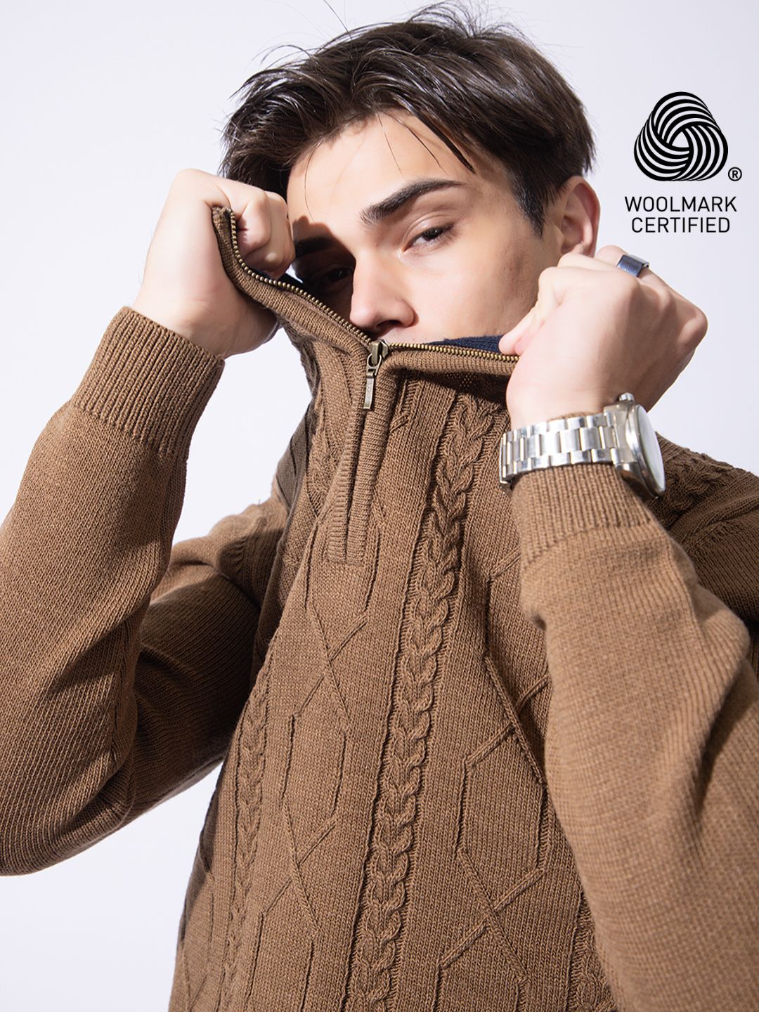 242 Chunky Cable Half Zip Pullover I Wool I Woolmark Certified I Khaki
