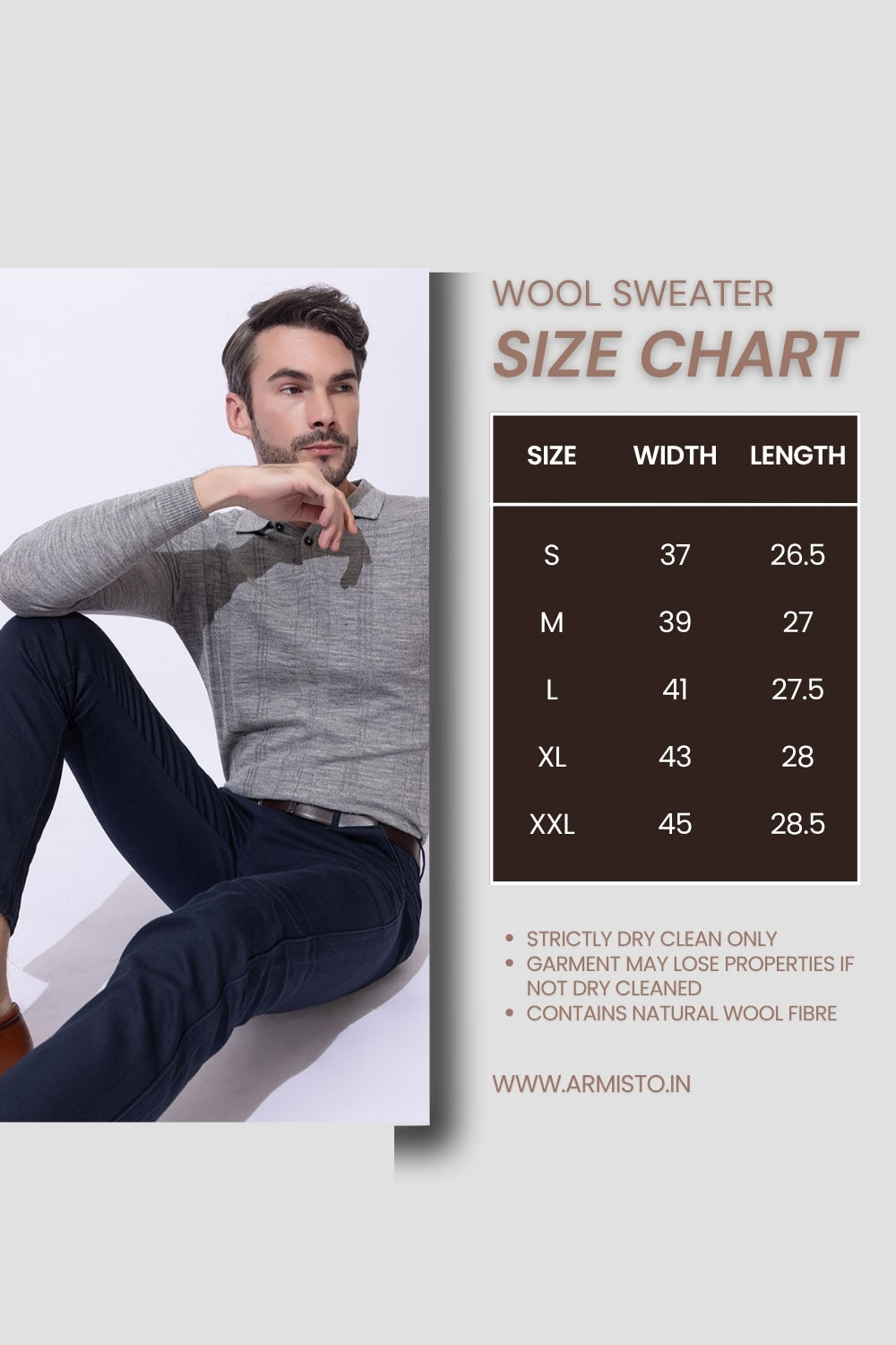 243 Cable Knit Woollen Polo I Woolmark Certified I Grey