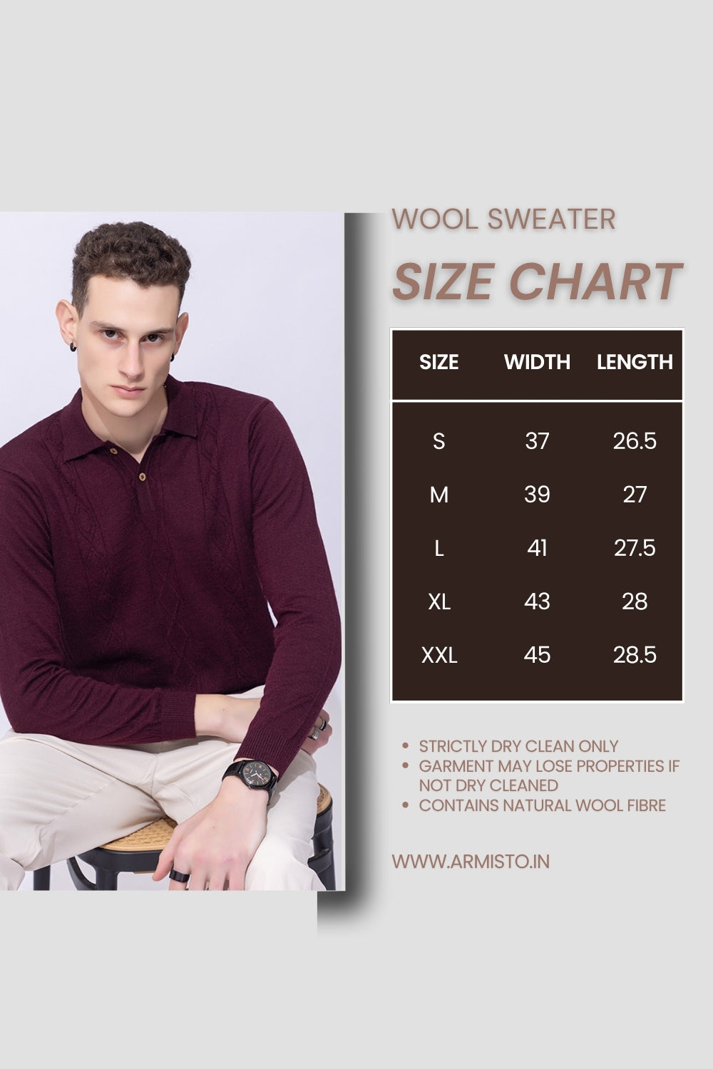 243 Cable Knit Woollen Polo I Woolmark Certified I Burgundy Wine