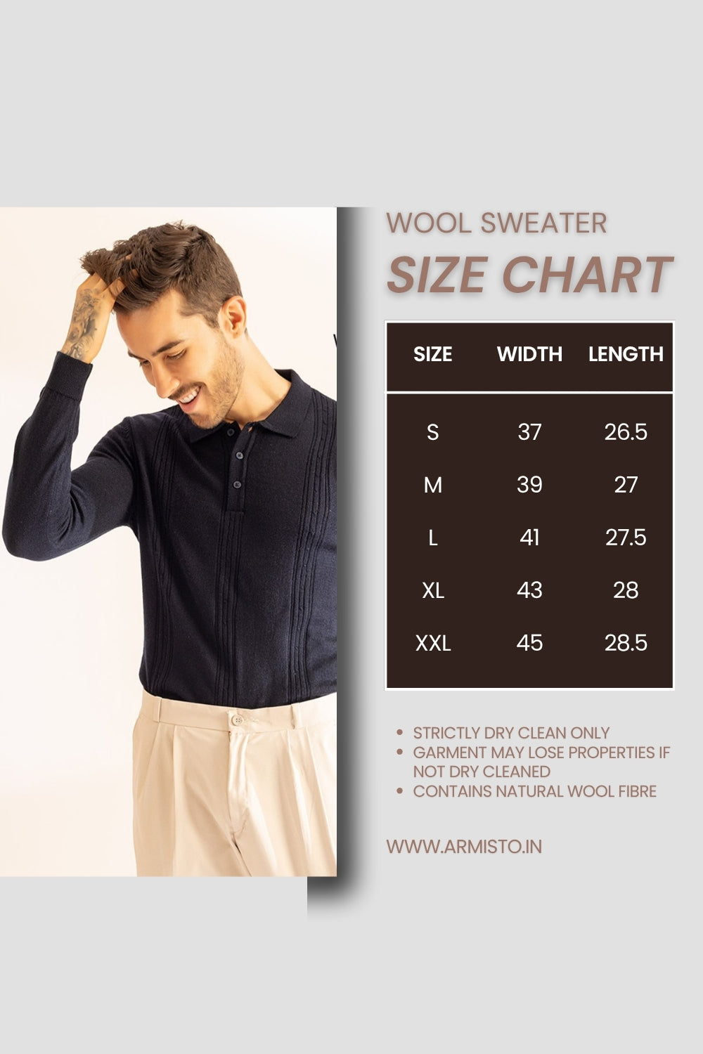 Cable Knit Woollen Polo I Woolmark Certified I French Navy