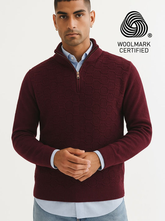 249 Half Zip Fuzzy Pullover I Woolmark Certified I Maroon