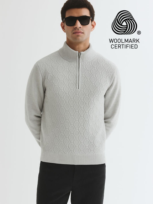 251 Half Zip Fuzzy Pullover I Woolmark Certified I Grey Melange