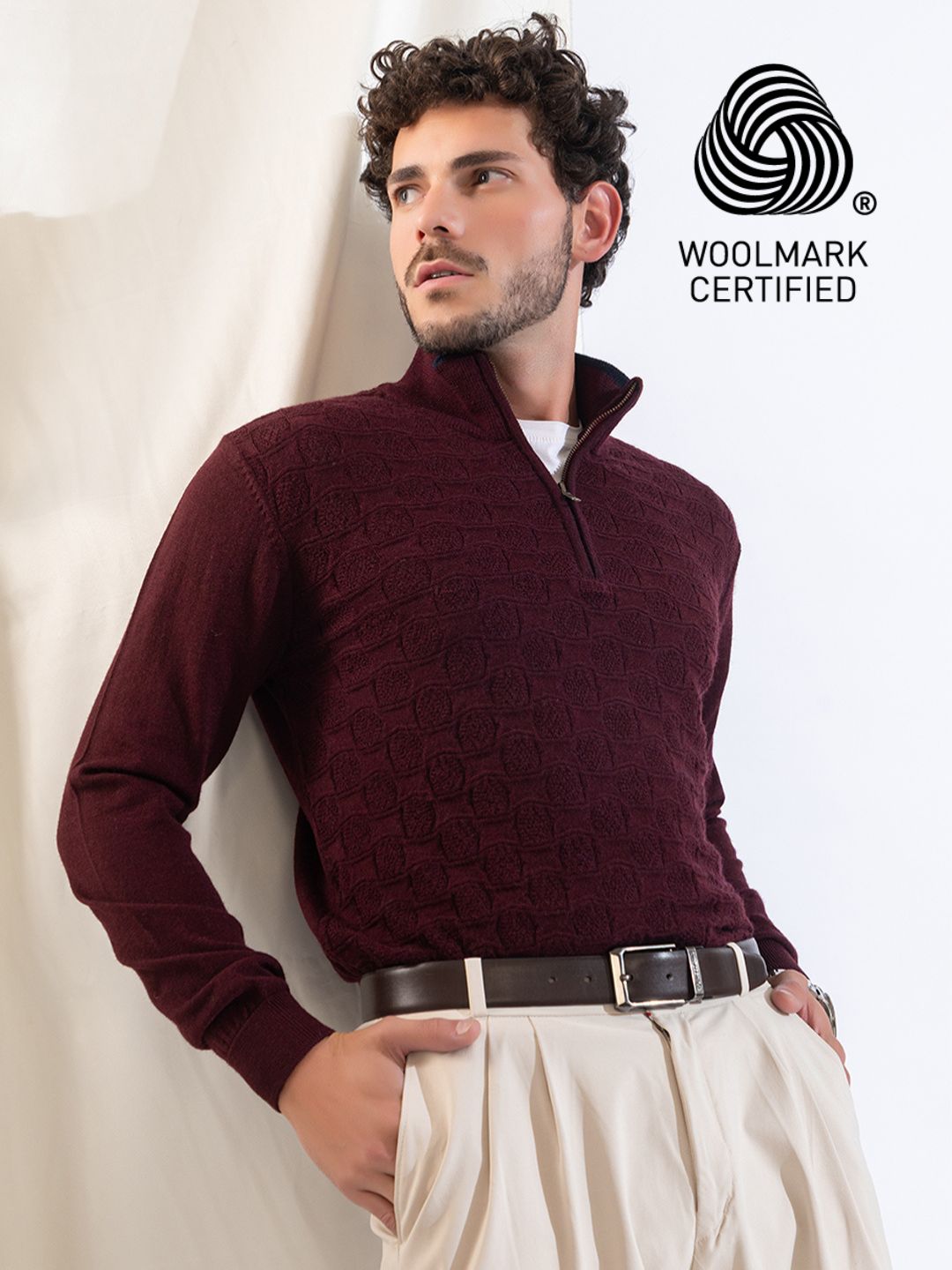 249 Half Zip Fuzzy Pullover I Woolmark Certified I Maroon