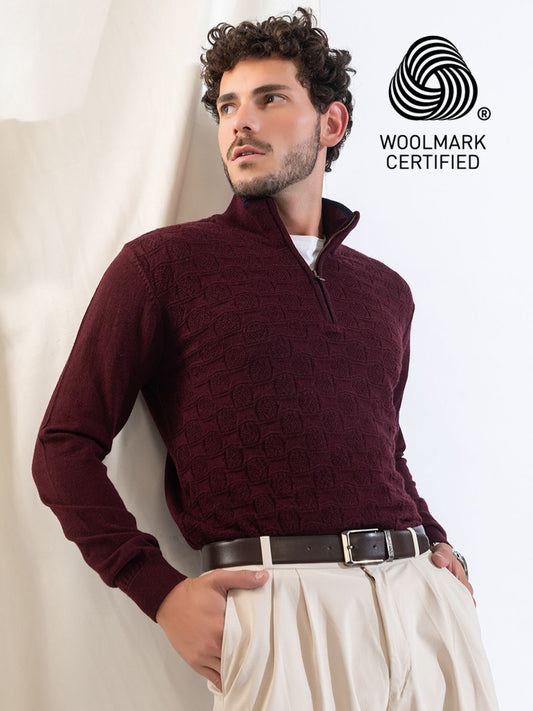 249 Half Zip Fuzzy Pullover I Woolmark Certified I Maroon