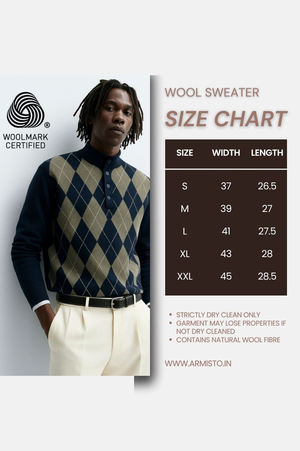 250 Mock Neck Argyle Pullover I Woolmark Certified I Navy