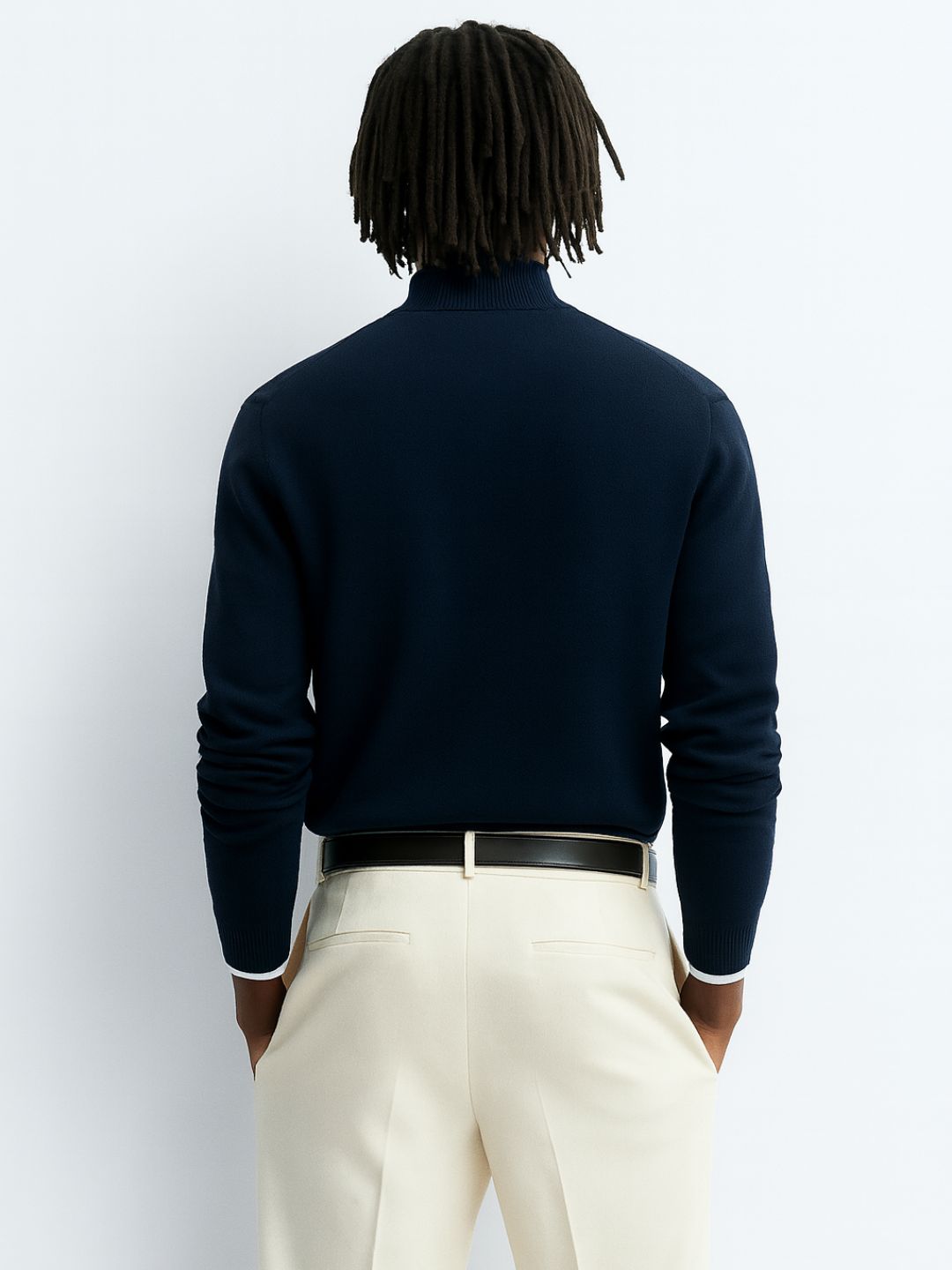 250 Mock Neck Argyle Pullover I Woolmark Certified I Navy