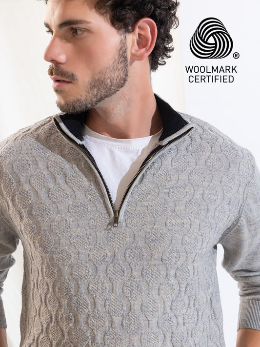 251 Half Zip Fuzzy Pullover I Woolmark Certified I Grey Melange