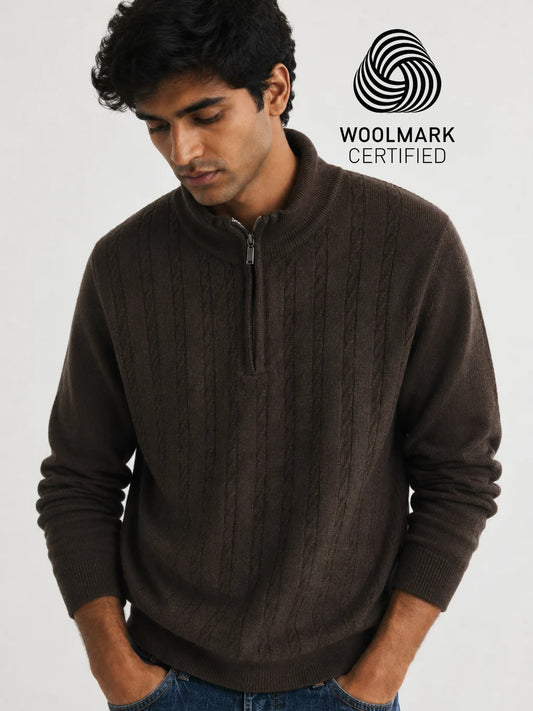 260 Half Zip Pullover I 100% Pure Wool I Woolmark Certified I Coffee Melange (Limited Edition)