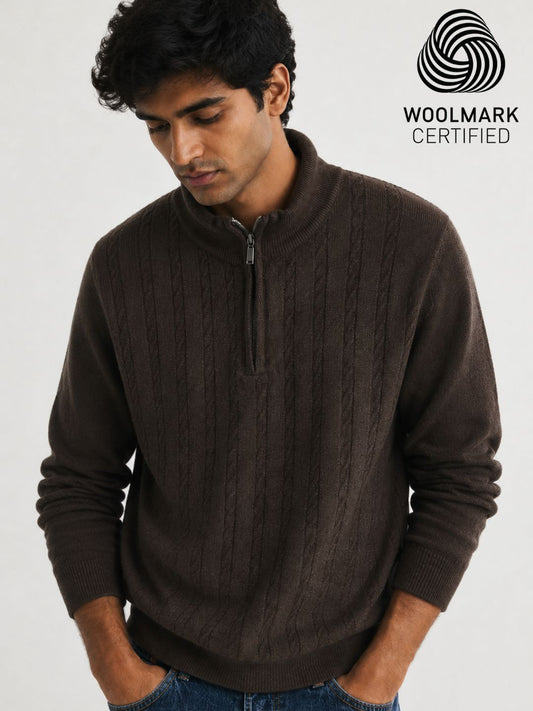 260 Half Zip Pullover I 100% Pure Wool I Woolmark Certified I Coffee Melange (Limited Edition)