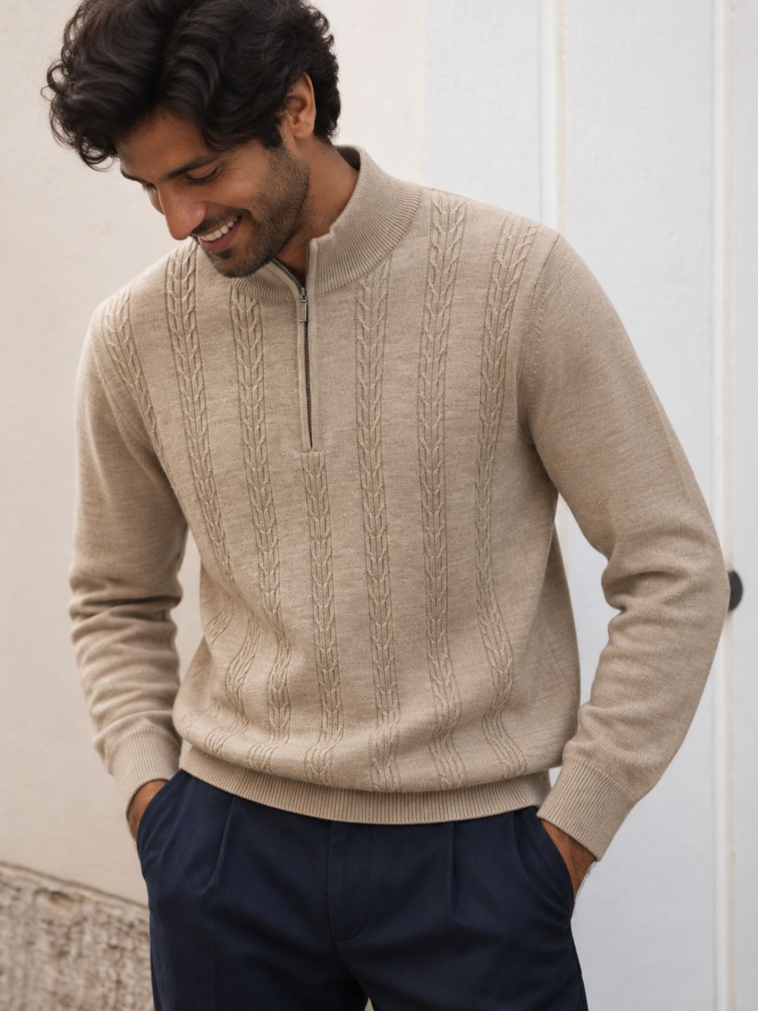 261 Half Zip Pullover I 100% Pure Wool I Woolmark Certified I Champagne (Limited Edition)
