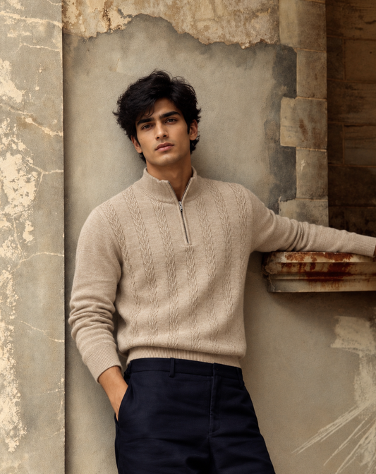 261 Half Zip Pullover I 100% Pure Wool I Woolmark Certified I Champagne (Limited Edition)
