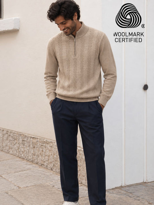261 Half Zip Pullover I 100% Pure Wool I Woolmark Certified I Champagne (Limited Edition)