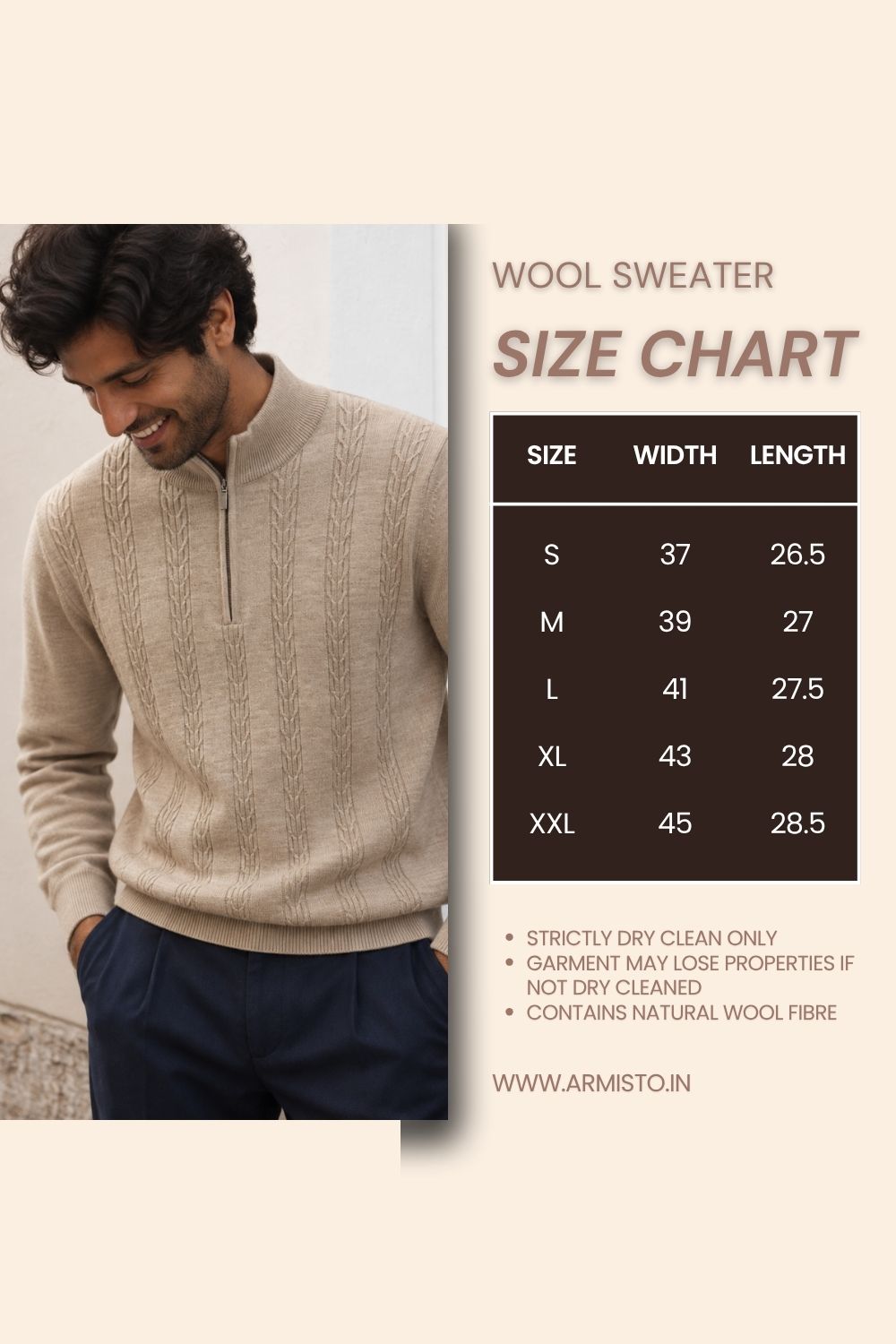 261 Half Zip Pullover I 100% Pure Wool I Woolmark Certified I Champagne (Limited Edition)