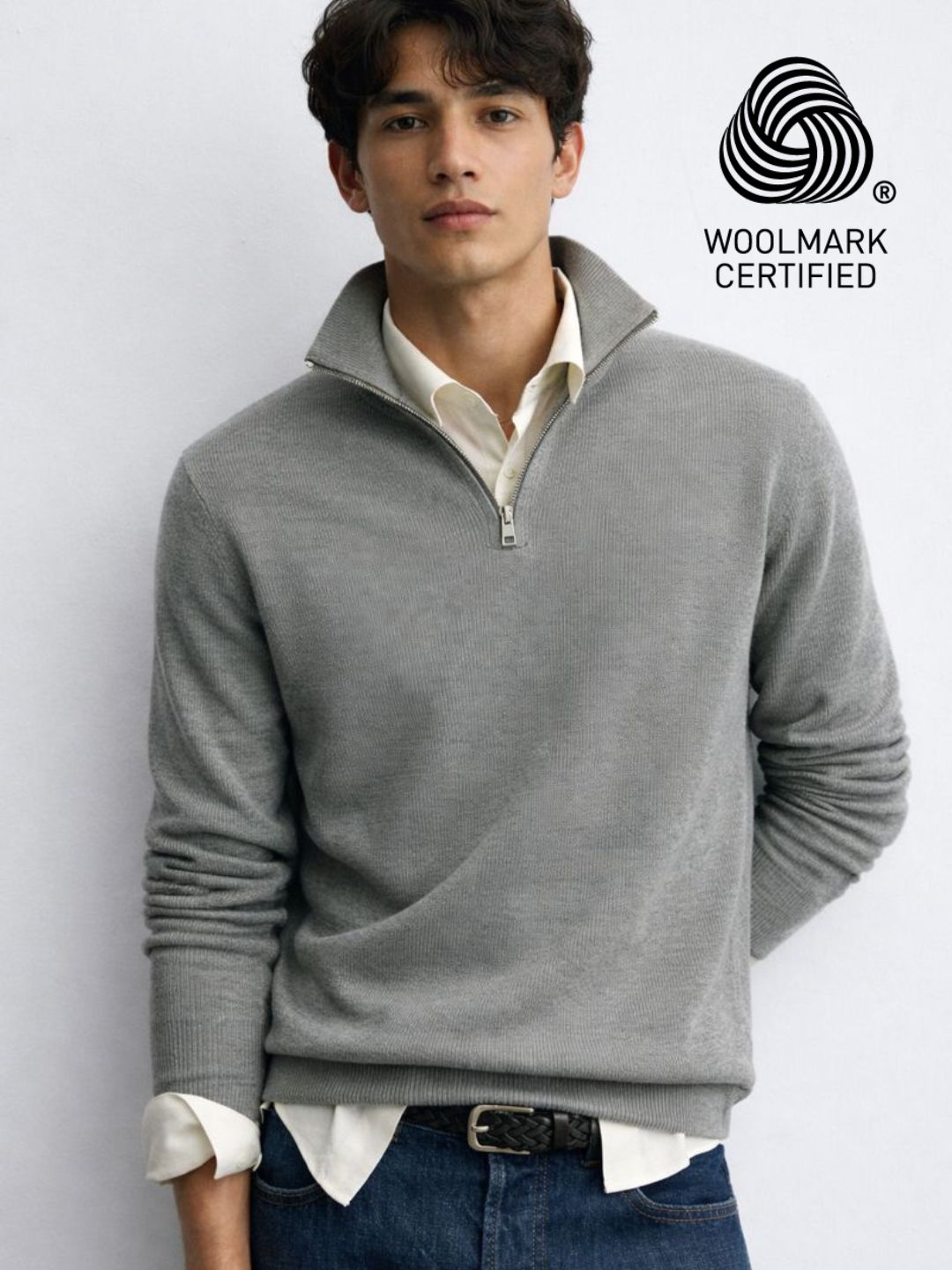 299 Half Zip Fuzzy Pullover I Woolmark Certified I Grey Melange