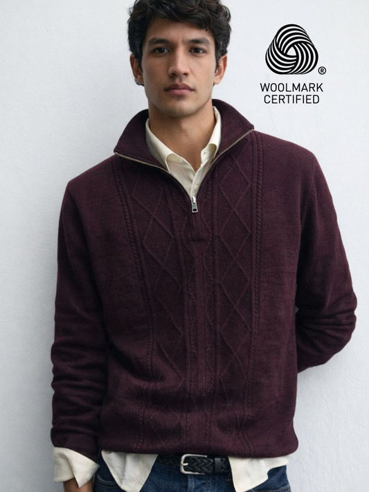 299 Half Zip Fuzzy Pullover I Woolmark Certified I Maroon