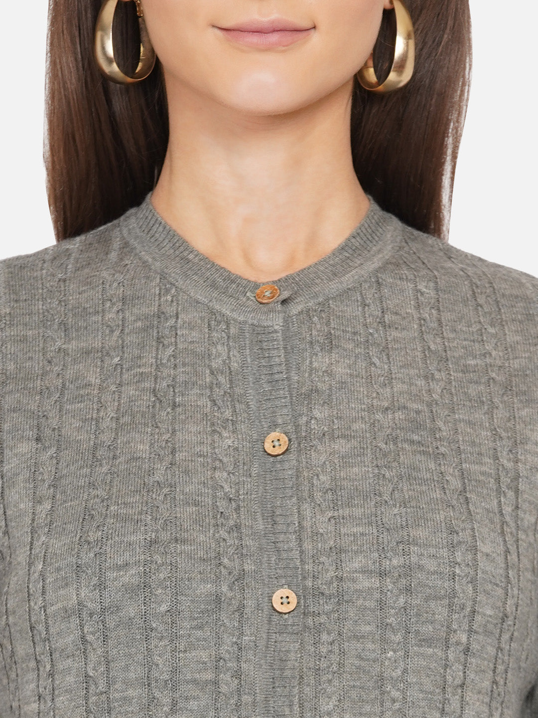 318 Wool Cable Knit Cardigan I Olive (Woolmark Certified)