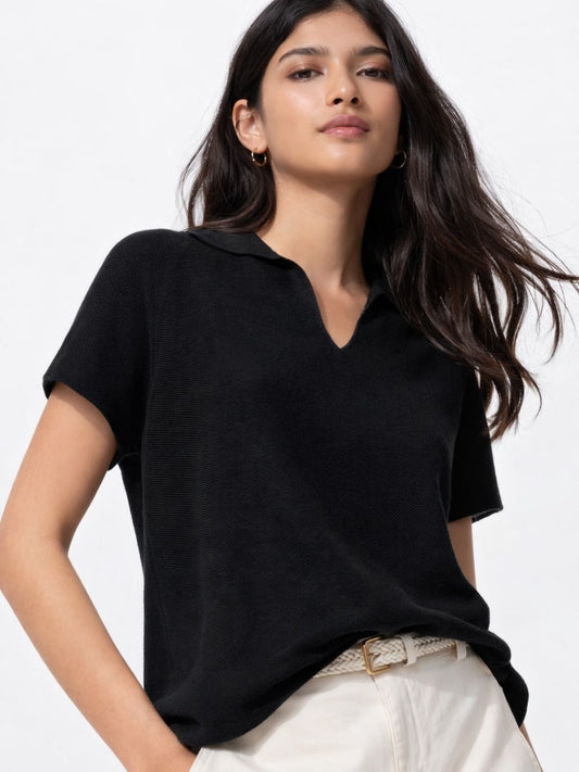 813 Flat Tuck Knit Top I Black