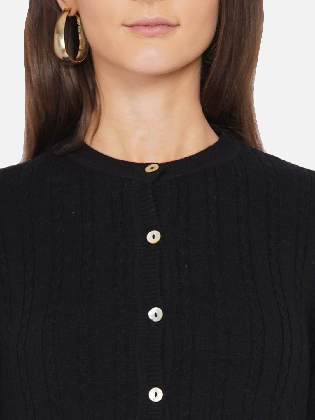 318 Wool Cable Knit Cardigan I Black