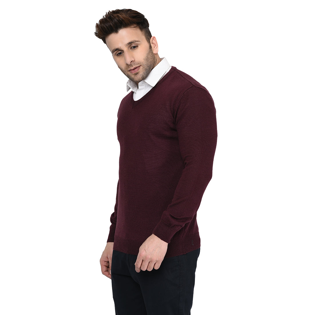 214 V-Neck Pullover I Pure Wool I Woolmark Certified I Burgundy (Last Few Pieces)