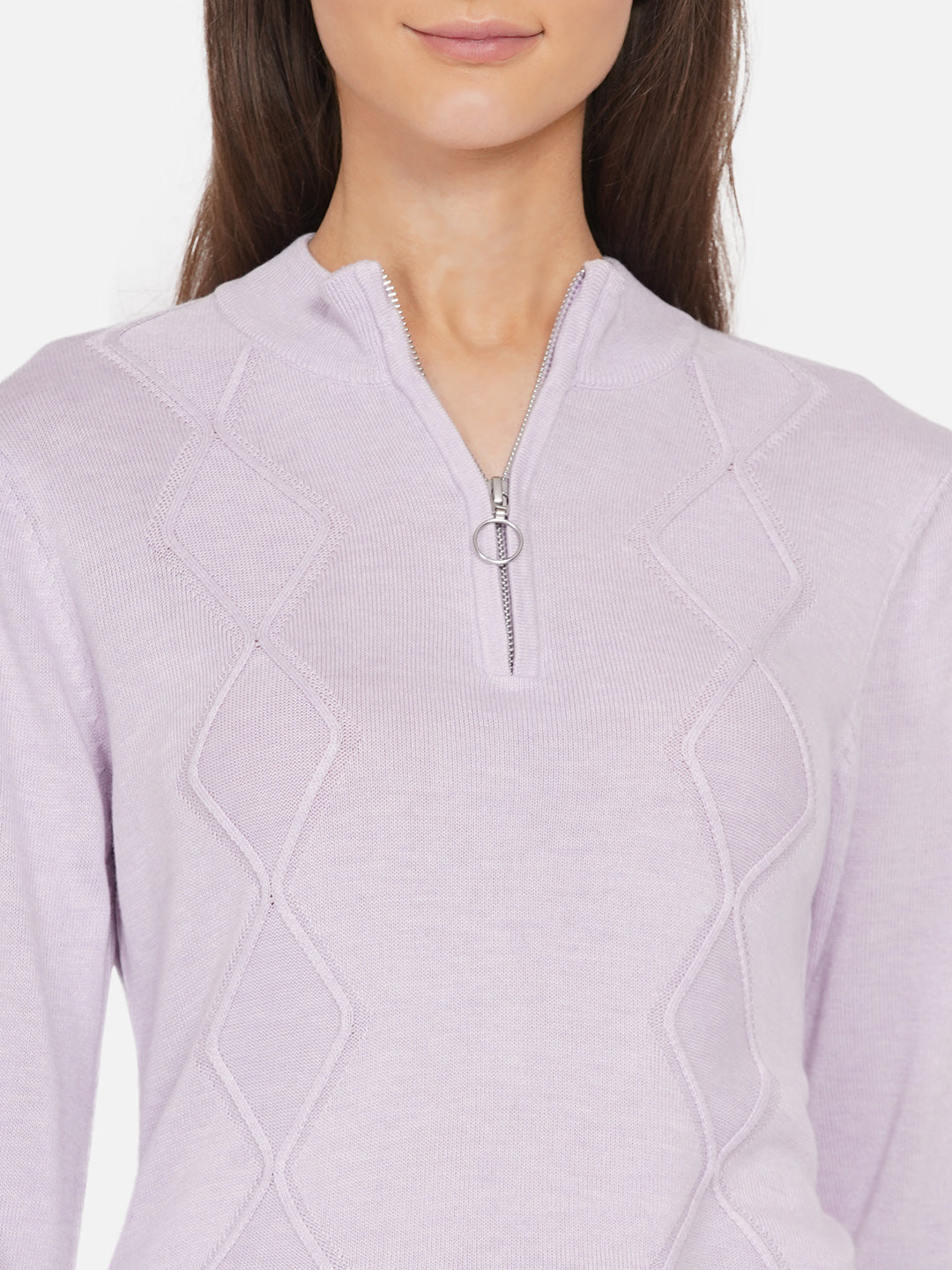 319 Cable Knit Half Zipper I Lavendar