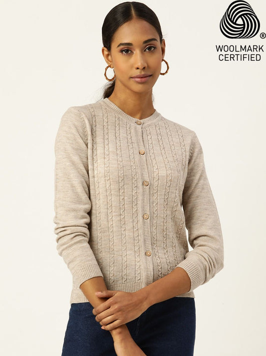 318 Wool Cable Knit Cardigan I Oatmeal (Woolmark Certified)
