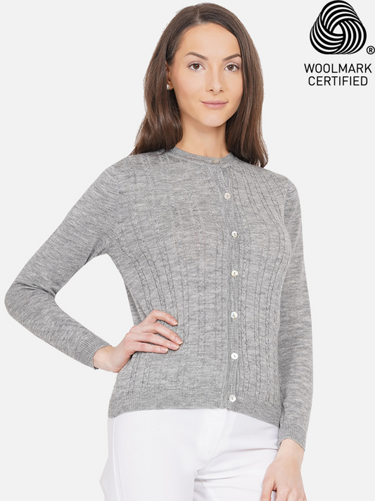 318 Wool Cable Knit Cardigan I Grey
