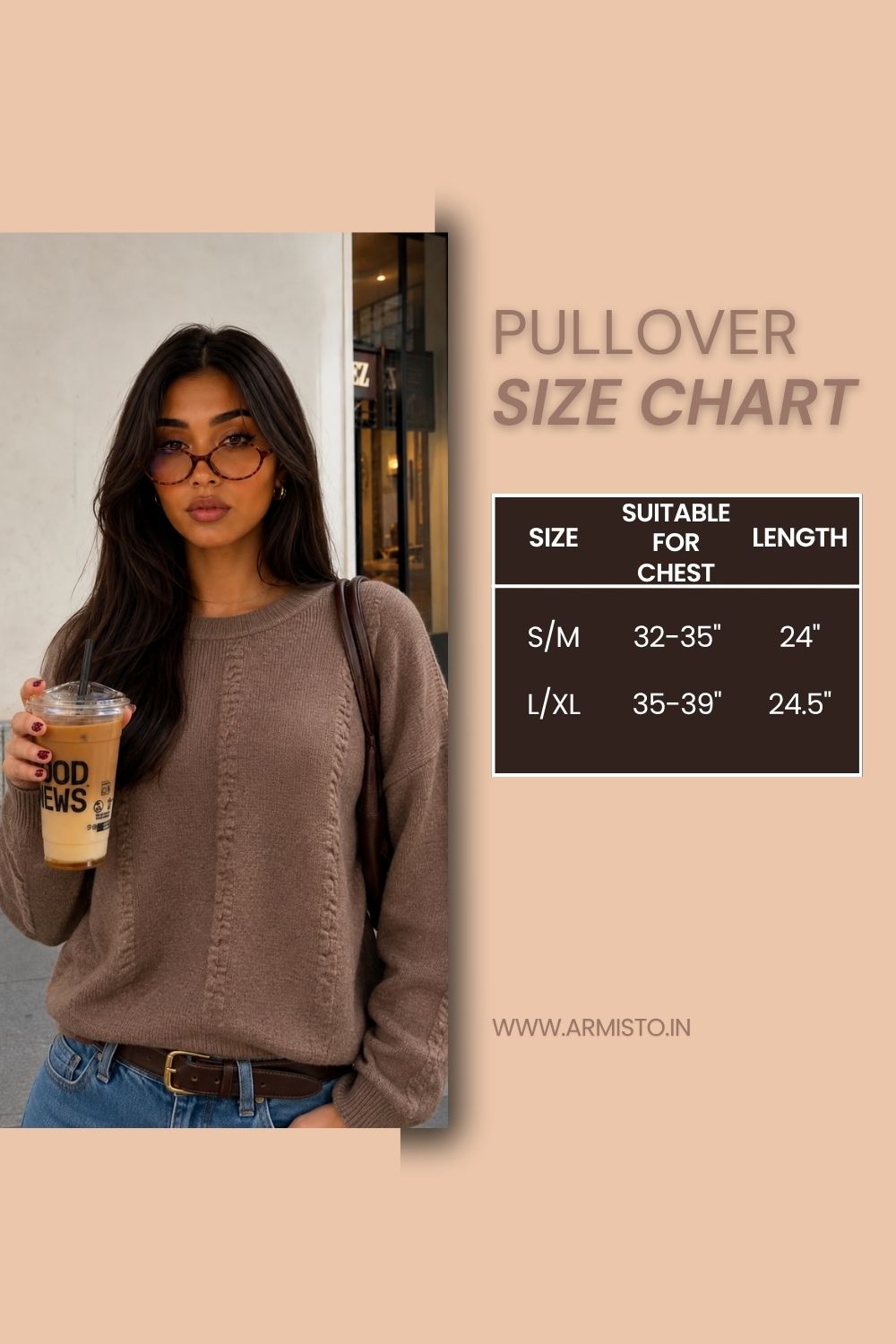 331 Fuzzy Cable Knit Pullover I Chocolate Brown