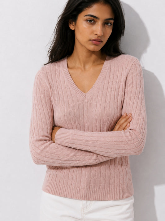 338 Chunky Cable Pullover I Pink