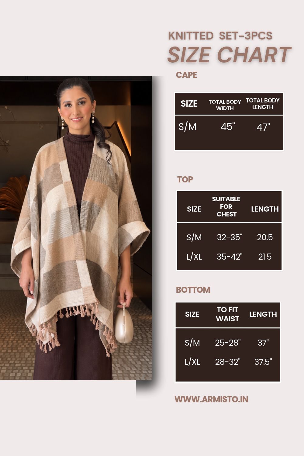 Winter 3-PC Knit Co-Ord Set I 341Camel I Top + Bottom + Cape