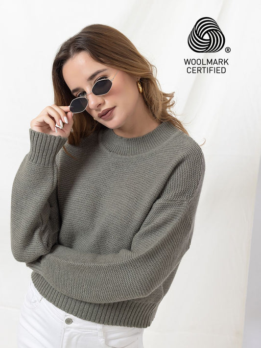 344 Tuck Knit Cable Sweater I Basil Olive