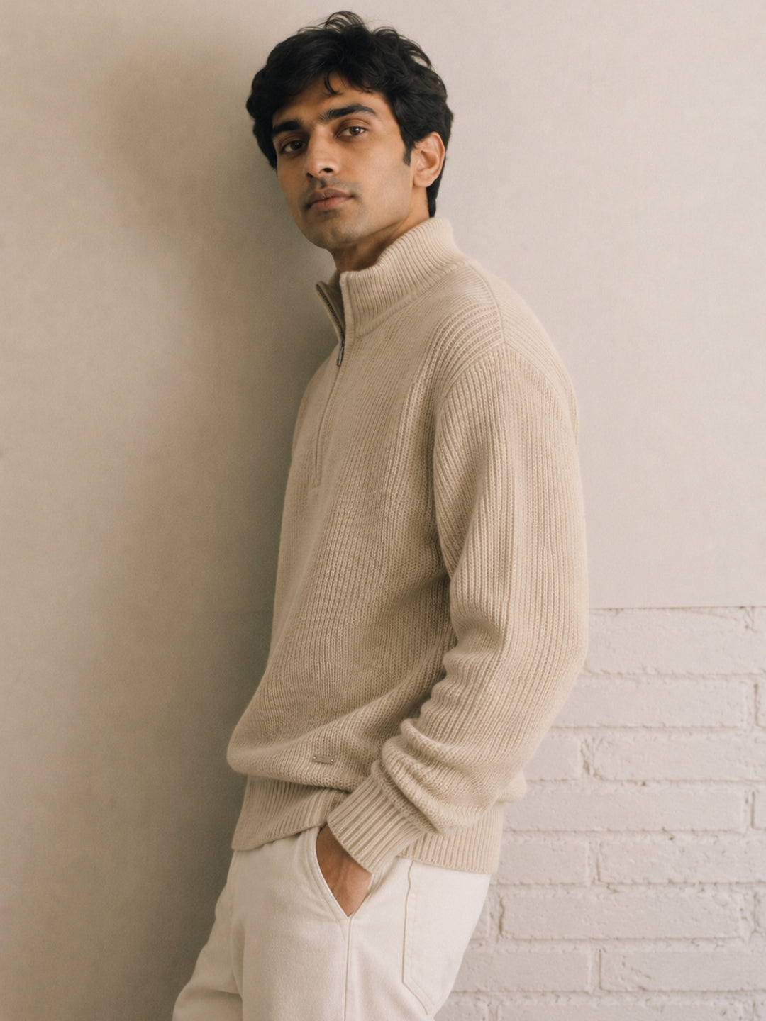 223 Half Zip Chunky Pullover I Beige