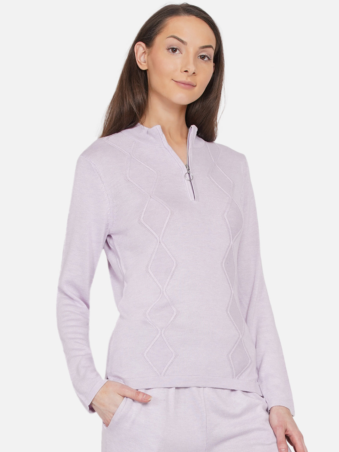 319 Cable Knit Half Zipper I Lavendar