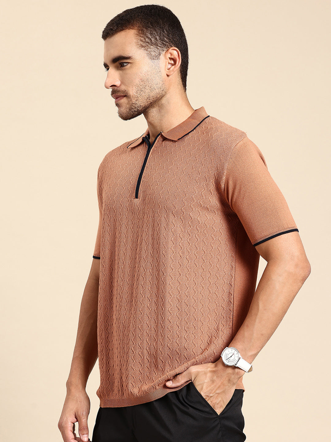 621 Rib Knit Polo I Mocha Mousse