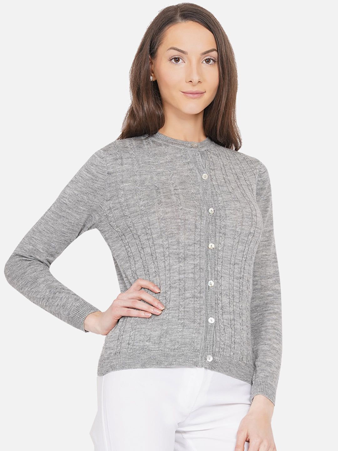 318 Wool Cable Knit Cardigan I Grey