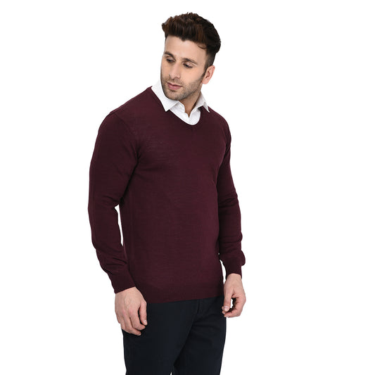 214 V-Neck Pullover I Pure Wool I Woolmark Certified I Burgundy (Last Few Pieces)