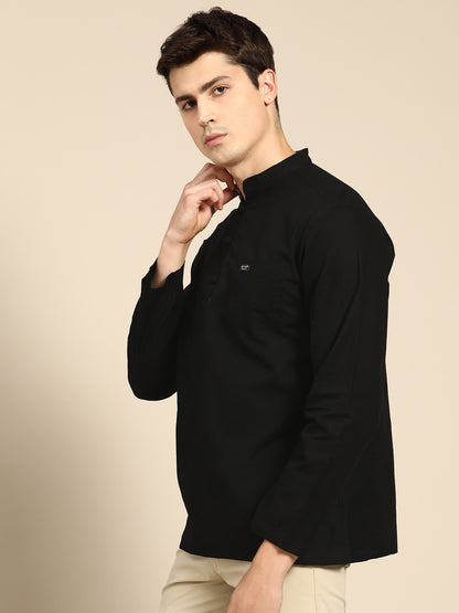 501 Men's Linen Smart Kurta Shirt I Black