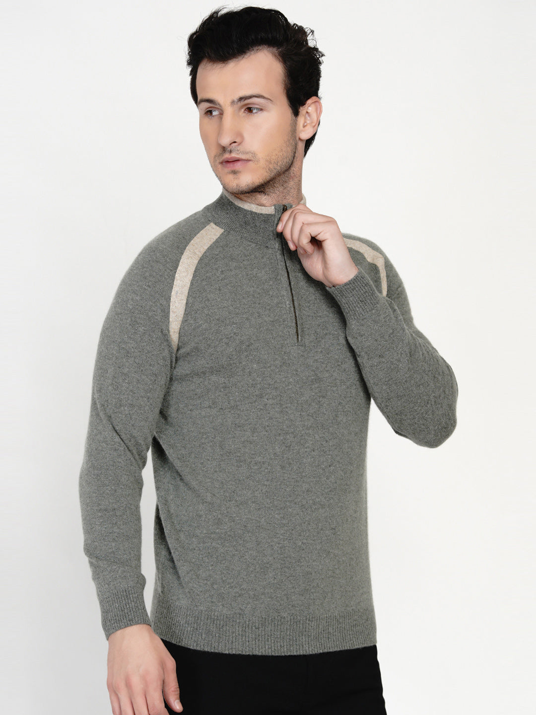226 Half Zip Pullover I Woolmark Certified I Olive Melange